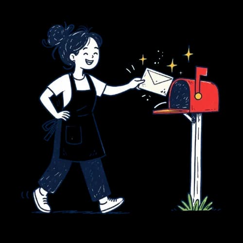 Illustration of a woman placing a letter in a mailbox